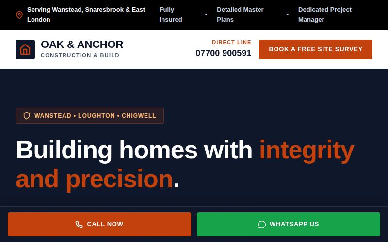 Oak & Anchor builder homepage design